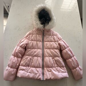 JESSICA SIMPSON Girl’s Puffer Jacket Small S 7/8 Pink Faux Fur